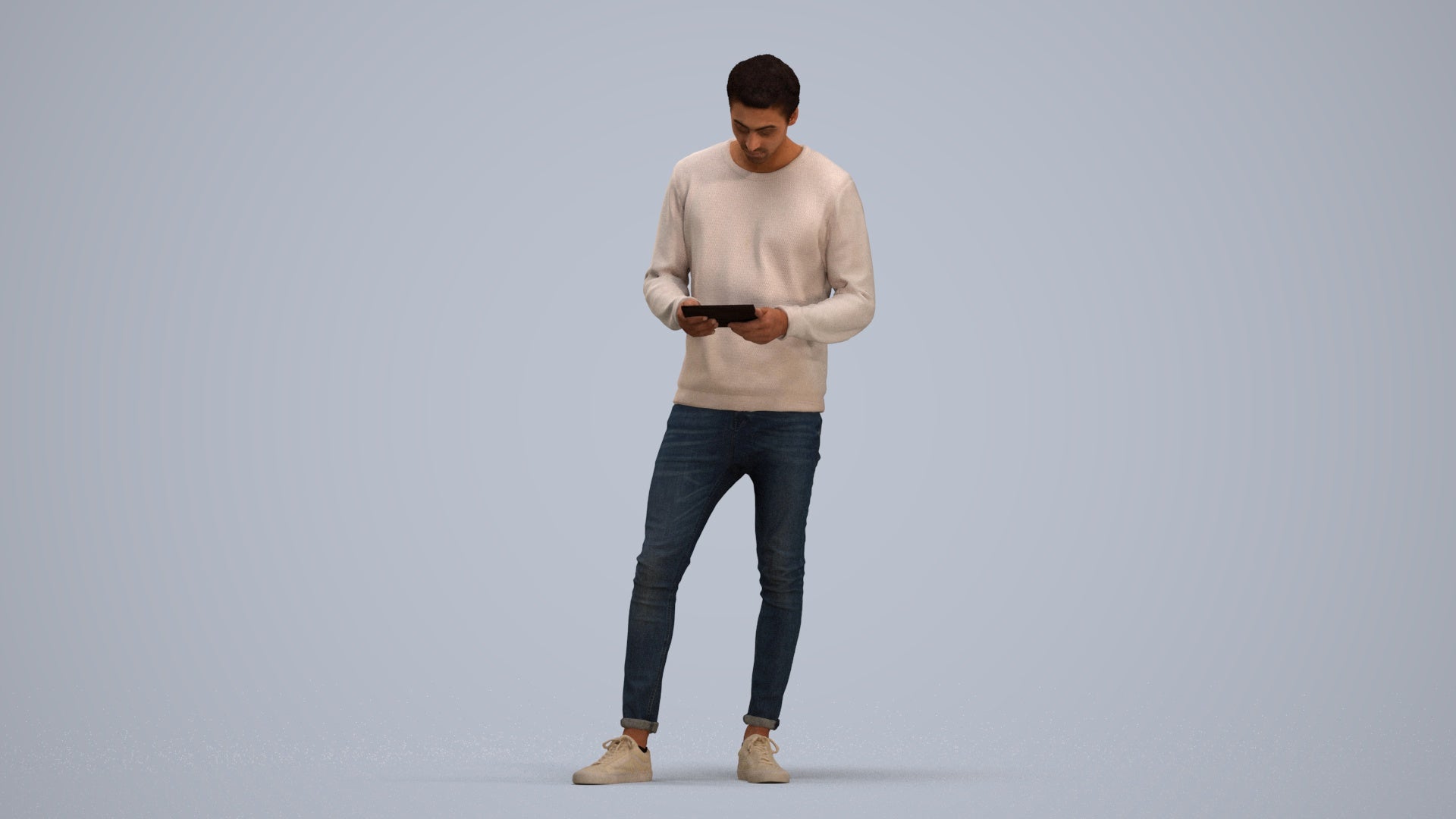 3D people model man casual standing, scanned human for 3ds Max rendering, standing pose render
