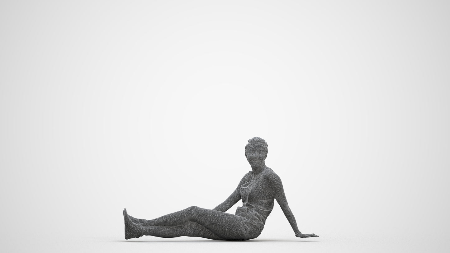 realistic 3D people woman casual sitting, render-ready for V-Ray and Corona, FBX OBJ, three-quarter front view render