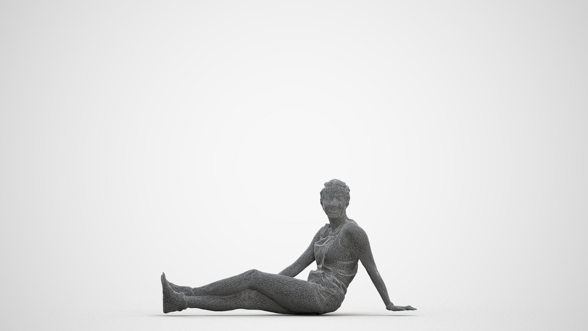 realistic 3D people woman casual sitting, render-ready for V-Ray and Corona, FBX OBJ, three-quarter front view render