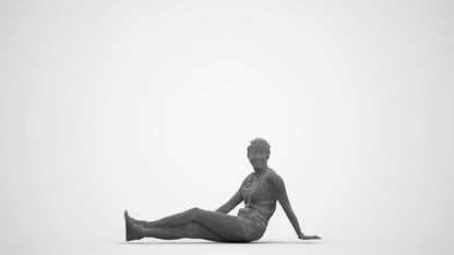 realistic 3D people woman casual sitting, render-ready for V-Ray and Corona, FBX OBJ, three-quarter front view render