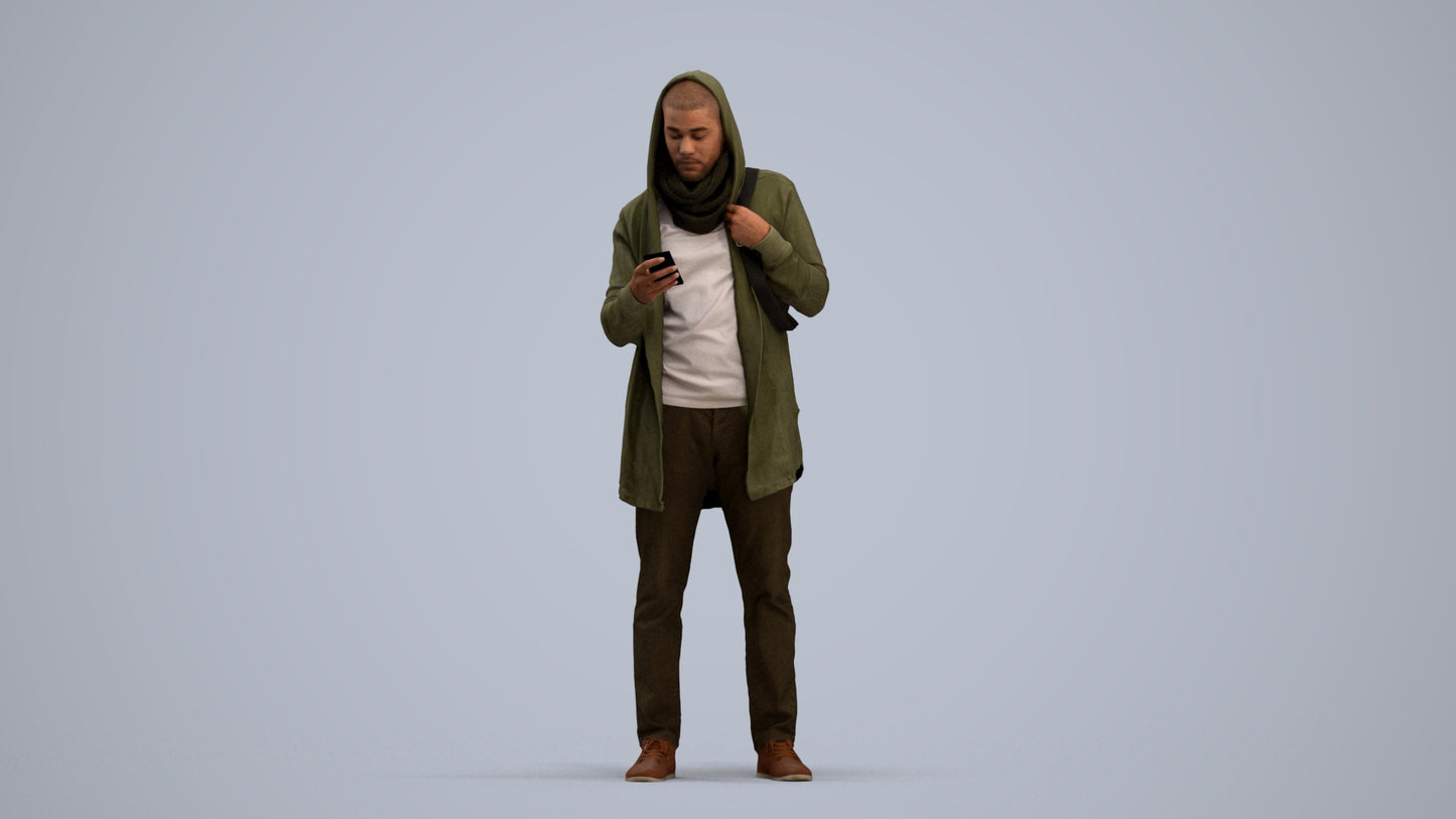 realistic 3D man casual standing, scanned archviz people for Blender and 3ds Max, standing pose render