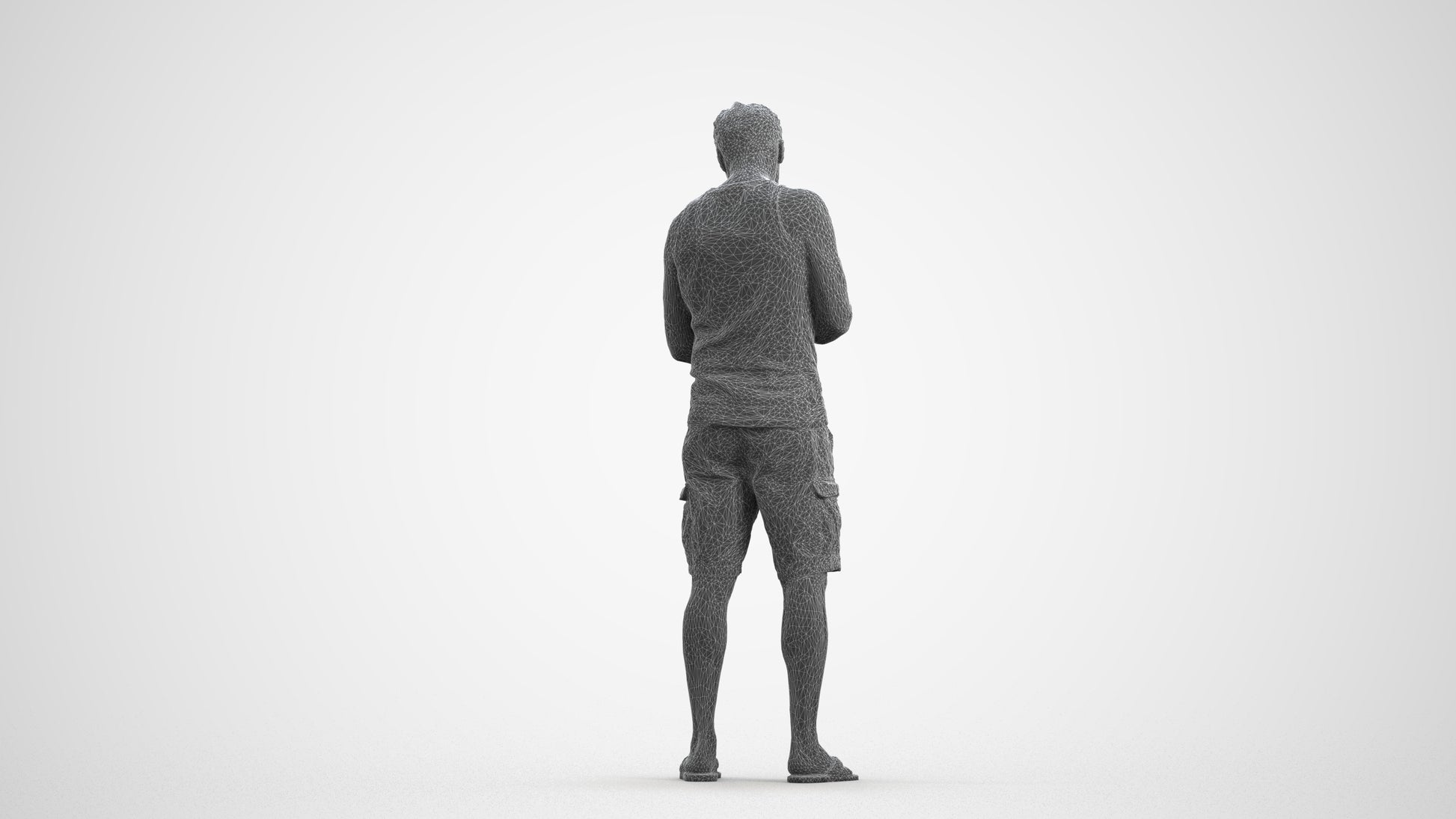 photogrammetry 3D man casual standing, realistic human model archviz FBX, wireframe front view