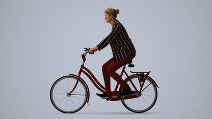 3D people model woman business cycling, scanned human for 3ds Max rendering, three-quarter view render
