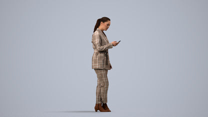 realistic 3D woman business standing, scanned archviz people for Blender and 3ds Max, side view render