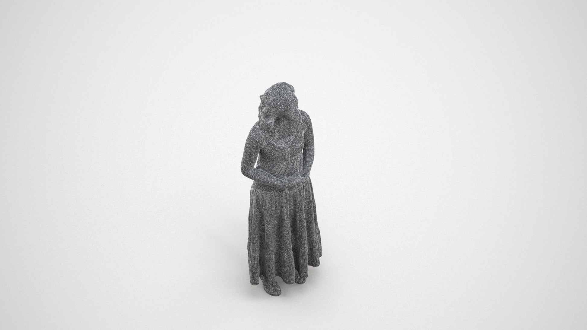 3D people model woman casual standing, scanned human for 3ds Max rendering, wireframe three-quarter view
