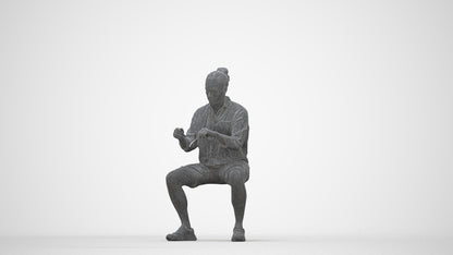 3D people model man casual sitting, scanned human for 3ds Max rendering, wireframe back view