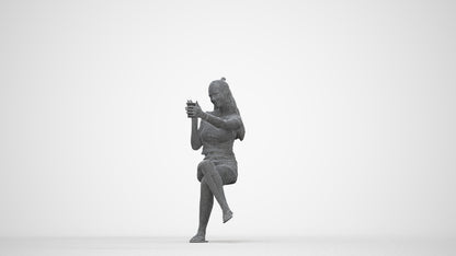 realistic 3D human girl casual sitting, archviz people FBX OBJ for Blender, wireframe back view