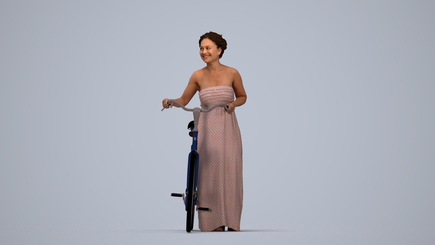3D scanned woman cycling casual, photorealistic archviz people for Enscape and SketchUp, top-down view render