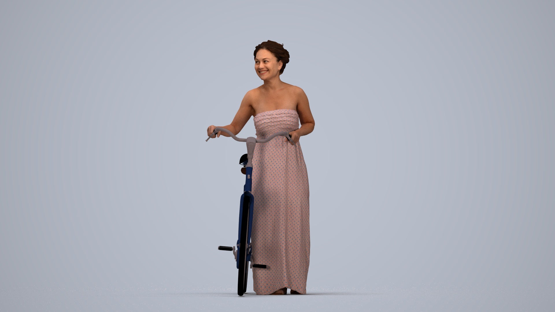 3D scanned woman cycling casual, photorealistic archviz people for Enscape and SketchUp, top-down view render