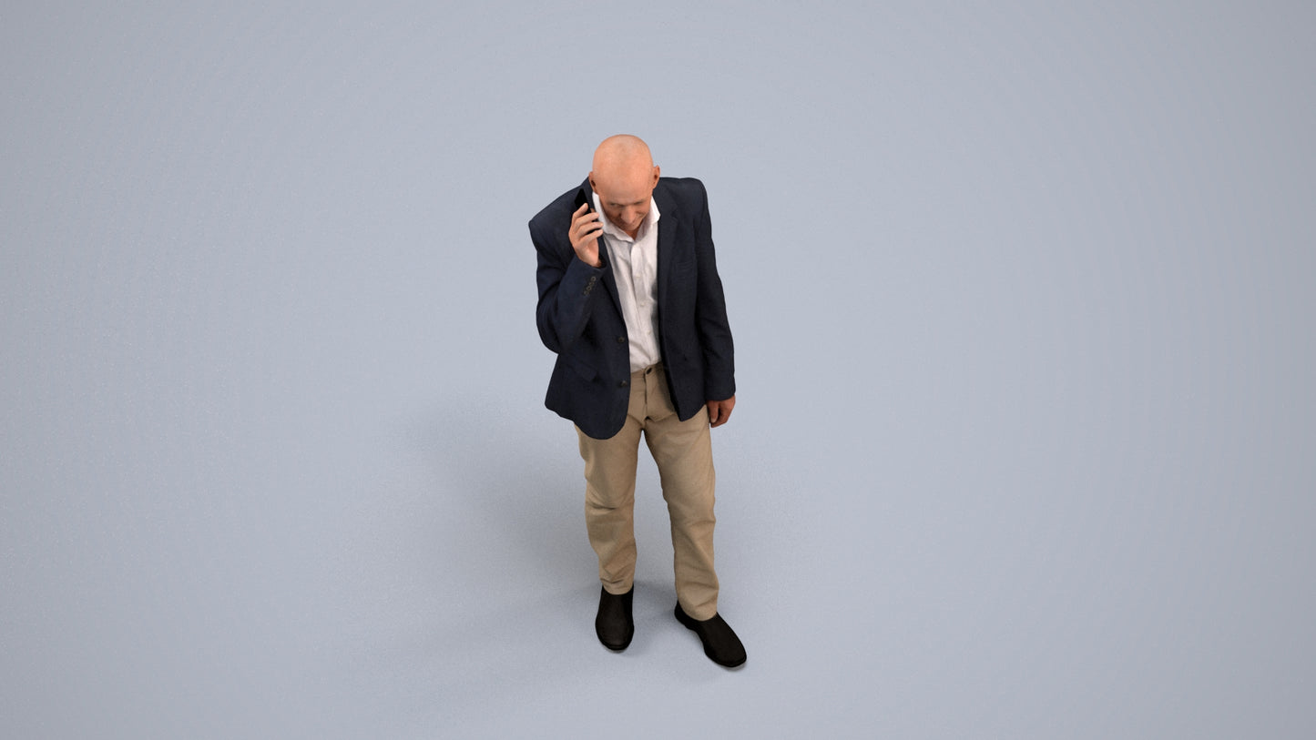 scanned 3D senior man business, photogrammetry people for Enscape and V-Ray, back view render