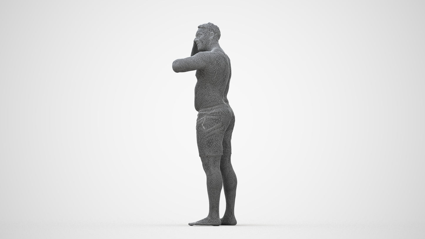 realistic 3D human man pool, archviz people FBX OBJ for Blender, wireframe back view