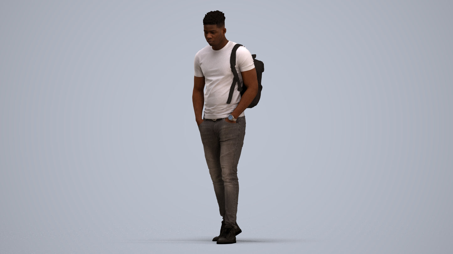 realistic 3D human man casual walking, archviz people FBX OBJ for Blender, standing pose render