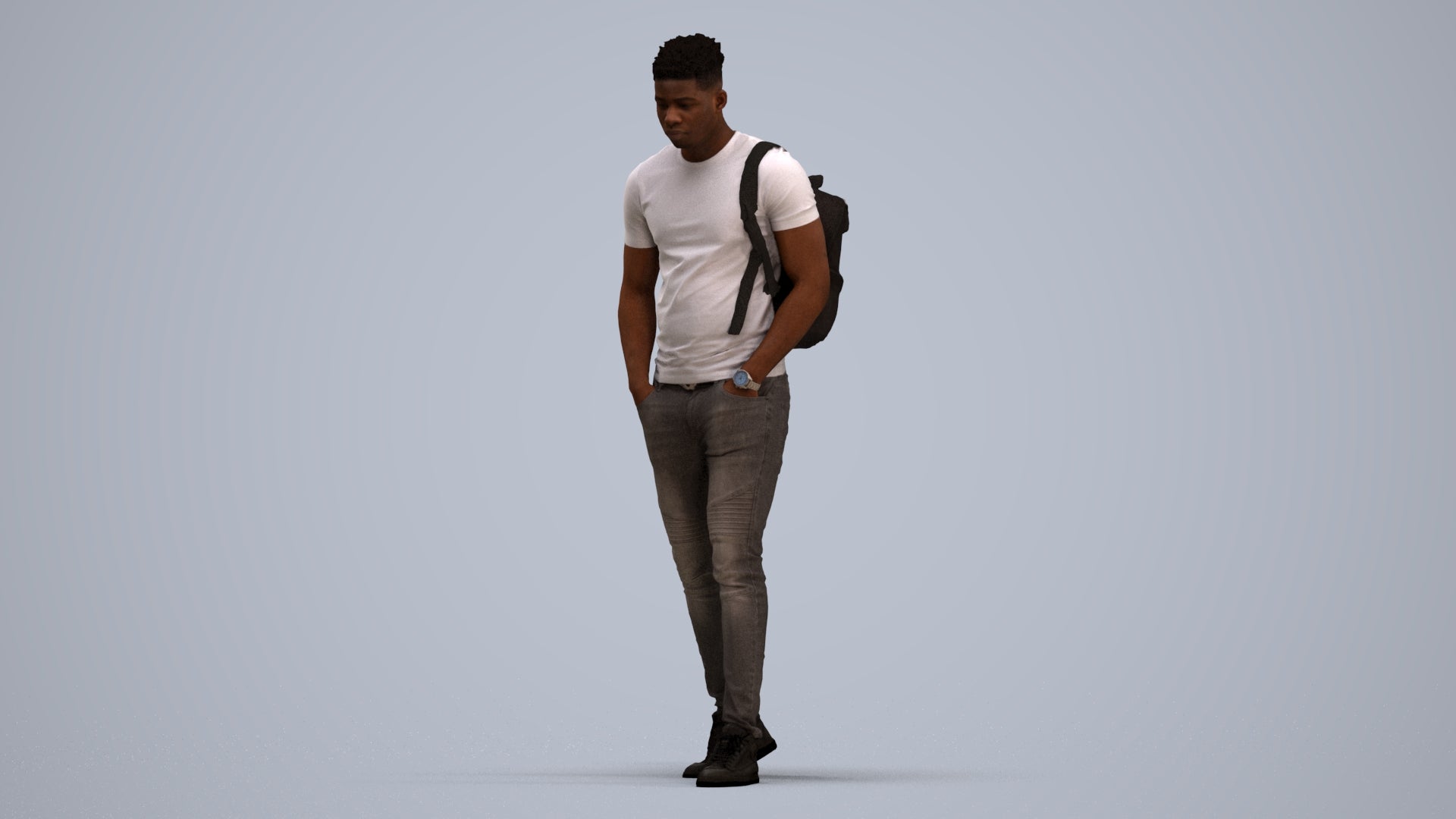 realistic 3D human man casual walking, archviz people FBX OBJ for Blender, standing pose render