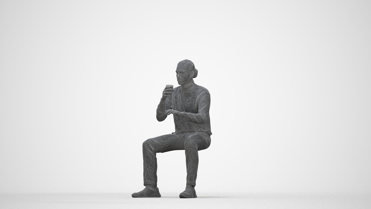 realistic 3D people man casual sitting, render-ready for V-Ray and Corona, FBX OBJ, wireframe back view