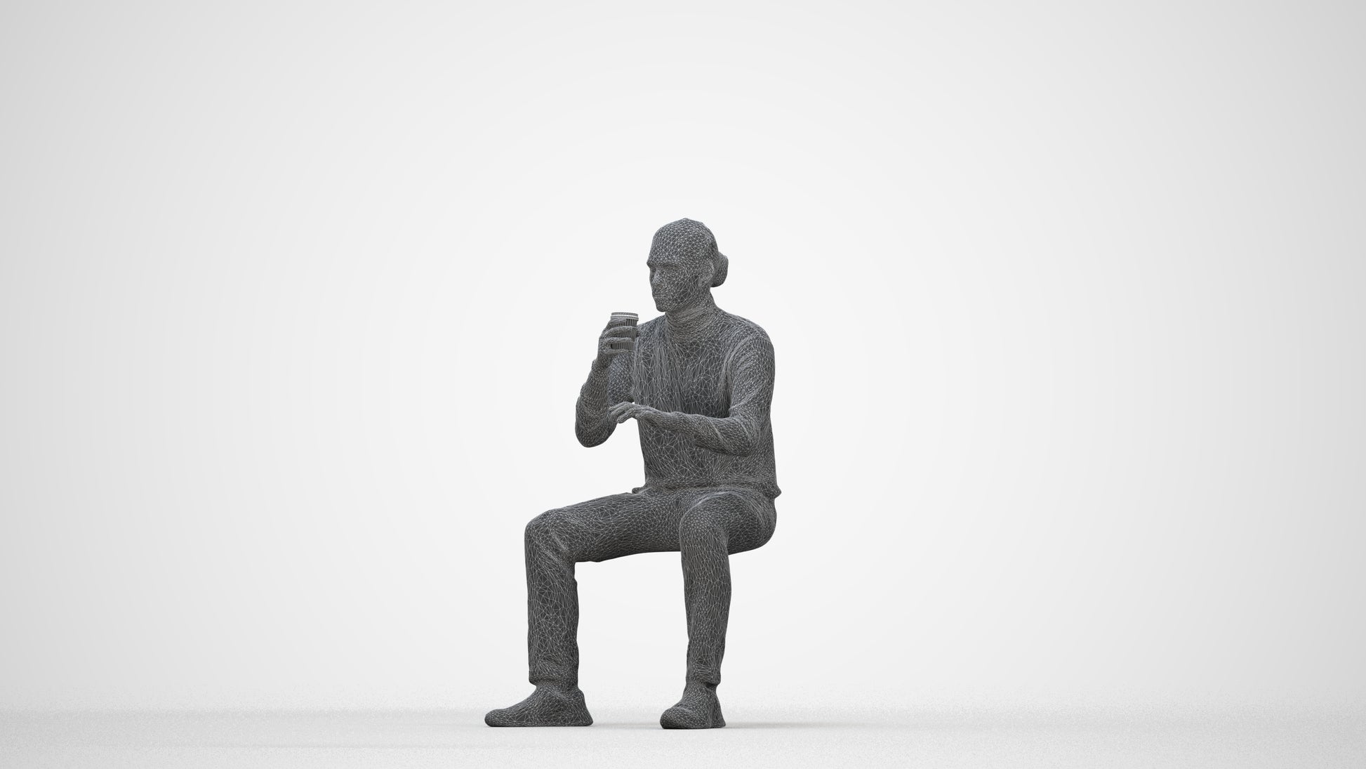 realistic 3D people man casual sitting, render-ready for V-Ray and Corona, FBX OBJ, wireframe back view