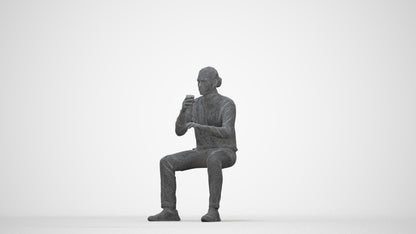 realistic 3D people man casual sitting, render-ready for V-Ray and Corona, FBX OBJ, wireframe back view