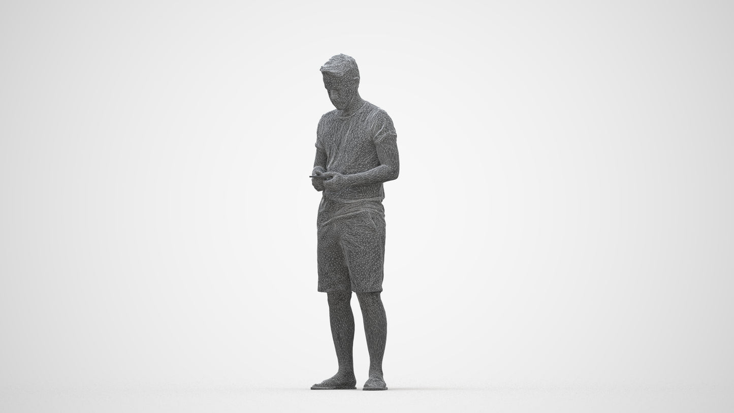 realistic 3D human man standing, archviz people FBX OBJ for Blender, wireframe back view