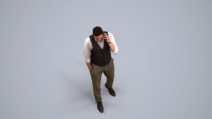 3D human model man business walking, photogrammetry scanned person for archviz, back view render