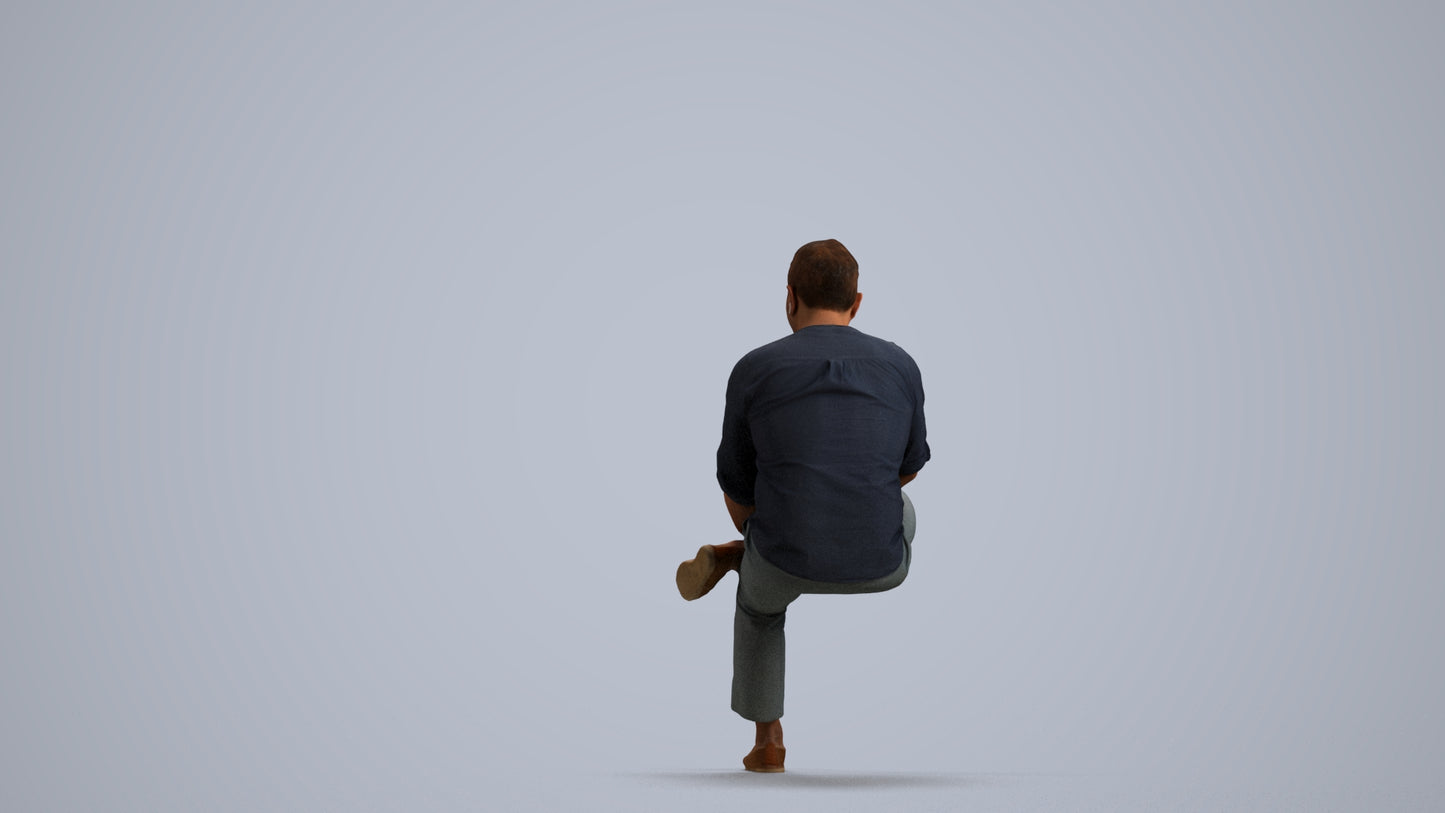 scanned 3D man casual sitting, photogrammetry people for Enscape and V-Ray, front view render