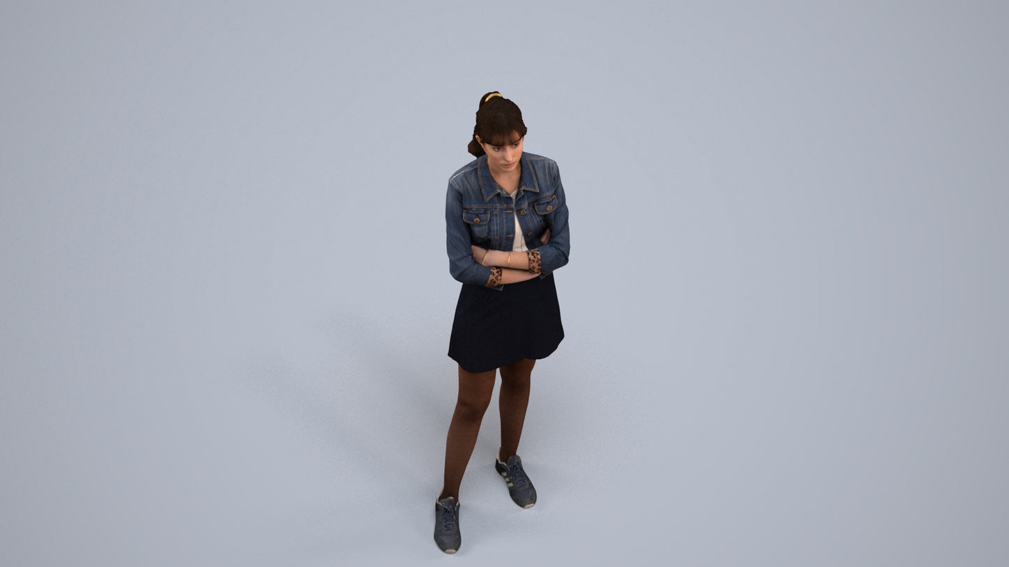 realistic 3D woman casual standing, scanned archviz people for Blender and 3ds Max, back view render