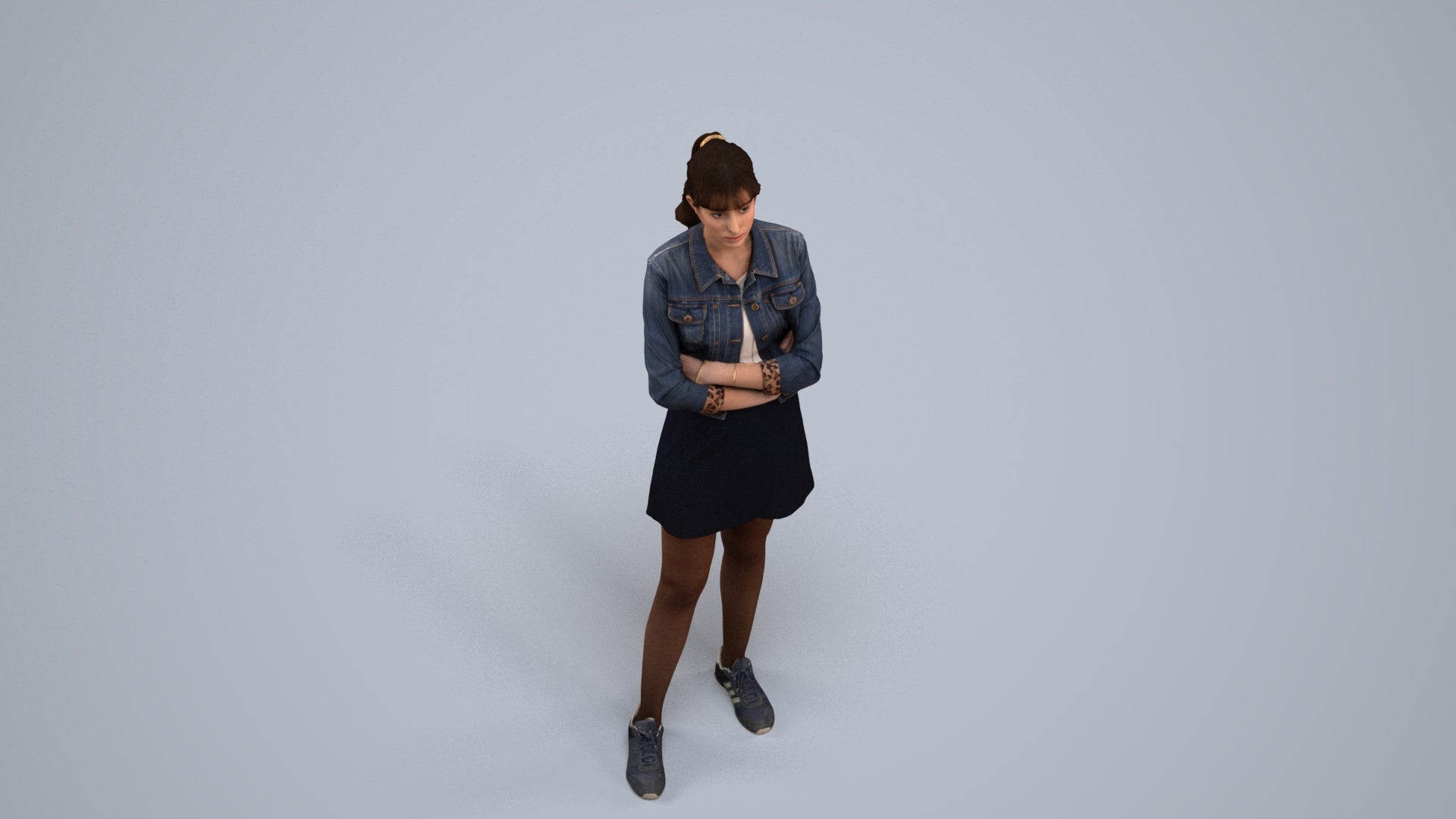 realistic 3D woman casual standing, scanned archviz people for Blender and 3ds Max, back view render