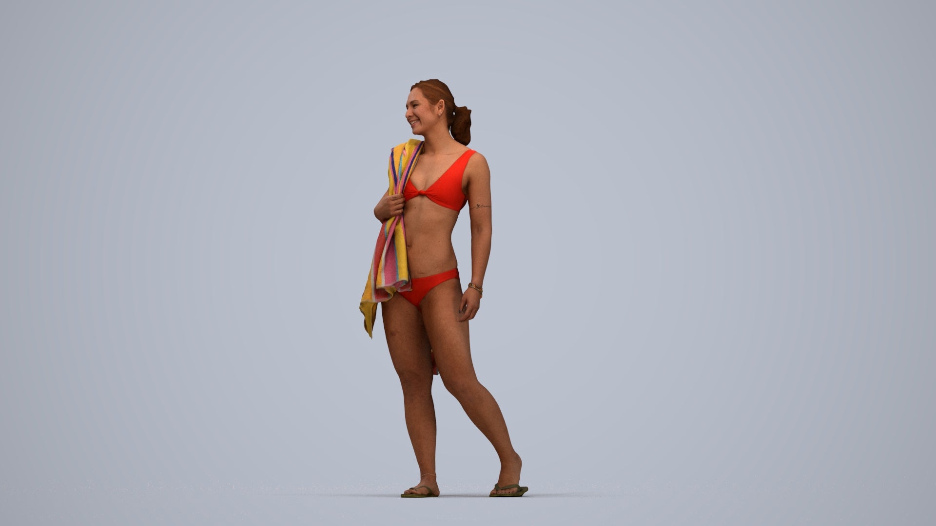 realistic 3D woman pool, scanned archviz people for Blender and 3ds Max, top-down view render