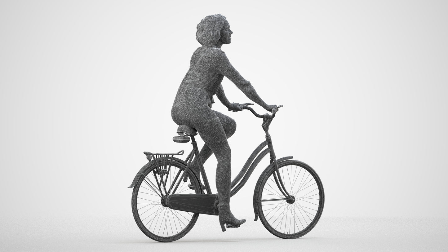 photogrammetry 3D woman casual cycling, realistic human model archviz FBX, wireframe side view