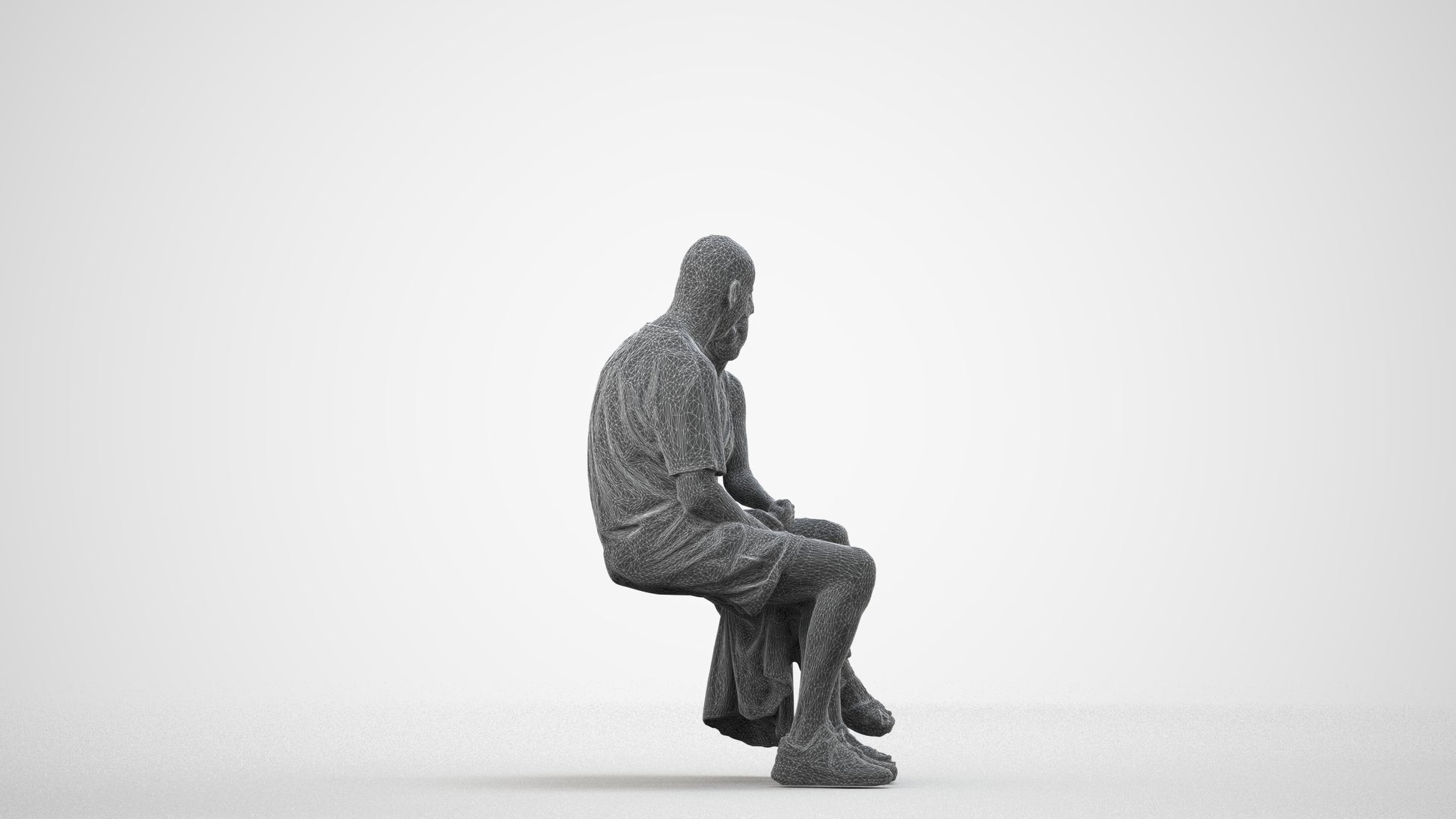 realistic 3D senior woman couple, scanned archviz people for Blender and 3ds Max, wireframe side view