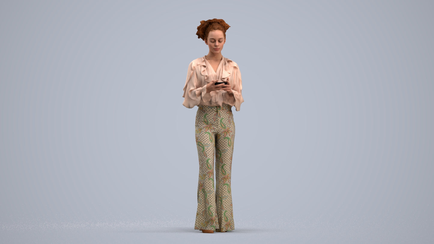 3D human model woman casual standing, photogrammetry scanned person for archviz, standing pose render