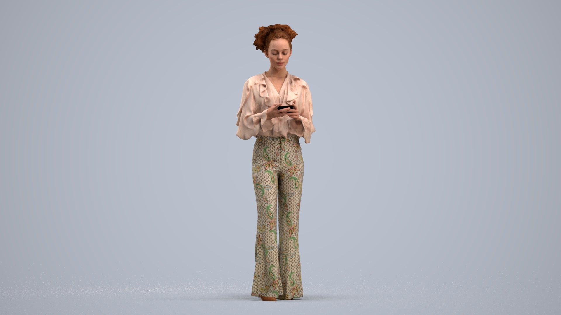 3D human model woman casual standing, photogrammetry scanned person for archviz, standing pose render