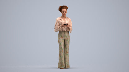 3D human model woman casual standing, photogrammetry scanned person for archviz, standing pose render