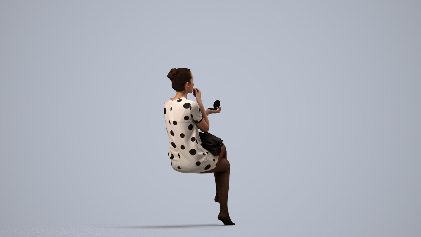 realistic 3D woman casual sitting, scanned archviz people for Blender and 3ds Max, side view render