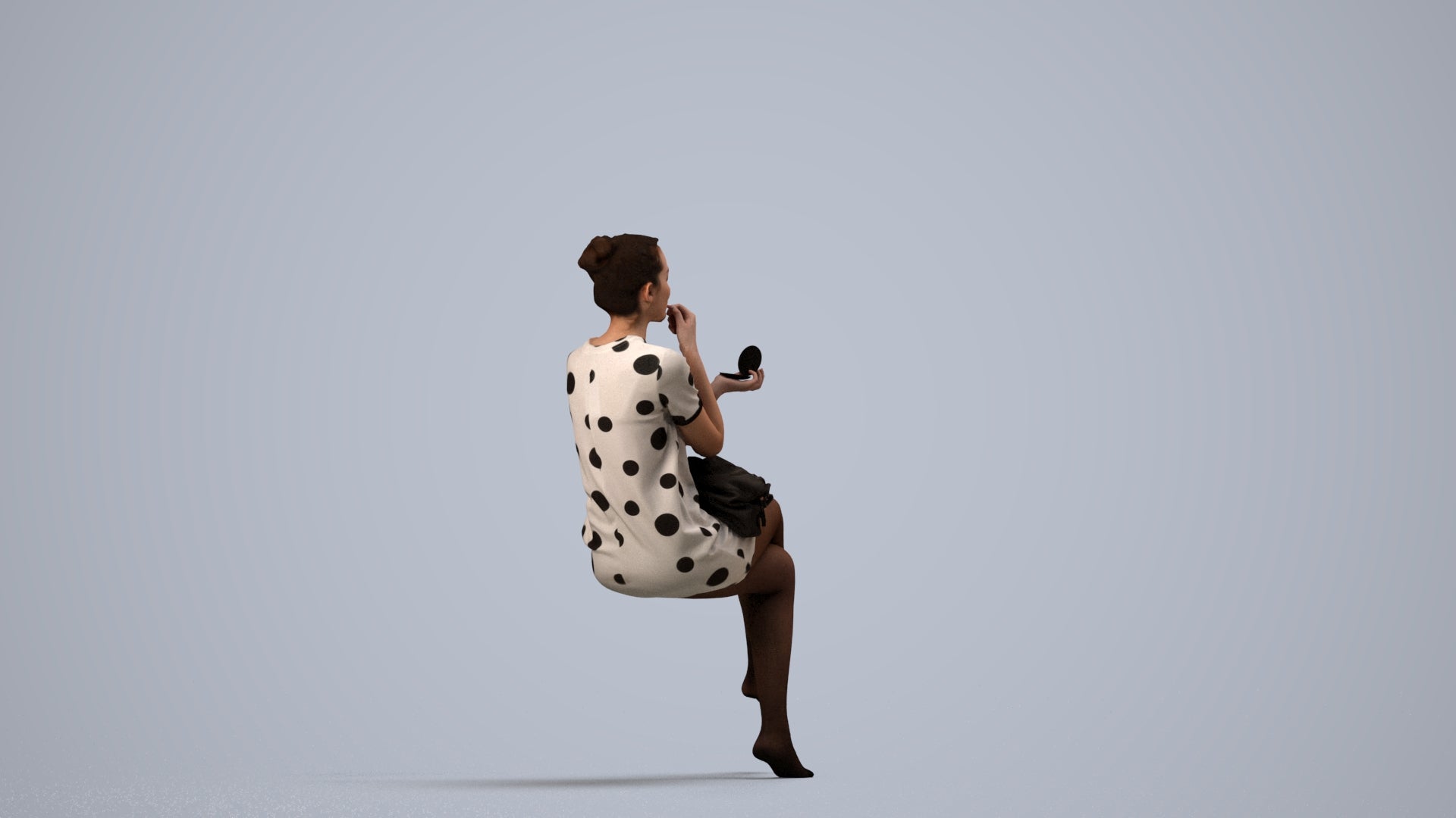 realistic 3D woman casual sitting, scanned archviz people for Blender and 3ds Max, side view render