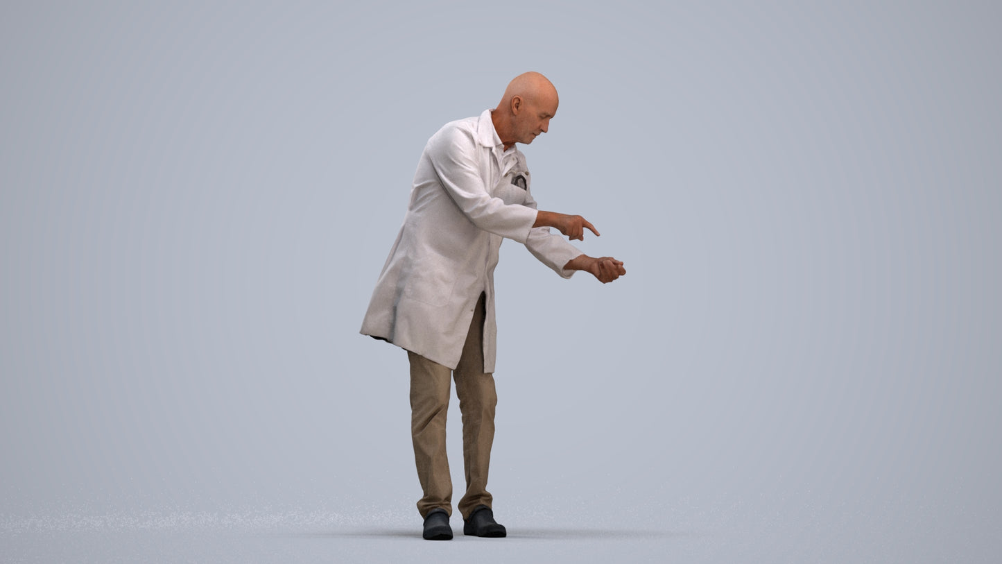 3D human model senior man medical, photogrammetry scanned person for archviz, standing pose render