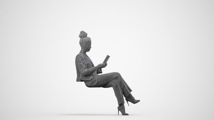 3D scanned woman business, photorealistic archviz people for Enscape and SketchUp, wireframe side view
