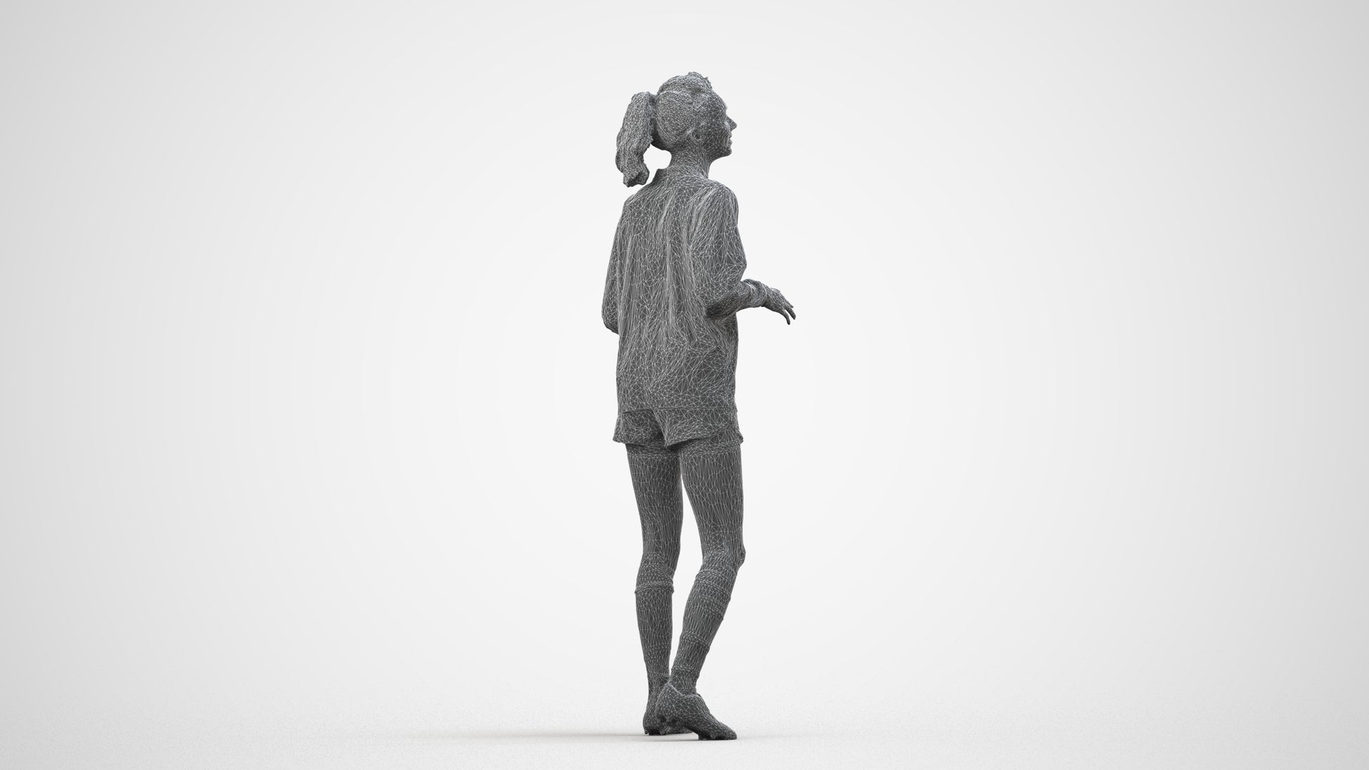 realistic 3D human woman sport, archviz people FBX OBJ for Blender, wireframe side view