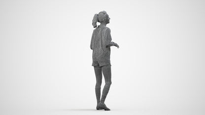 realistic 3D human woman sport, archviz people FBX OBJ for Blender, wireframe side view