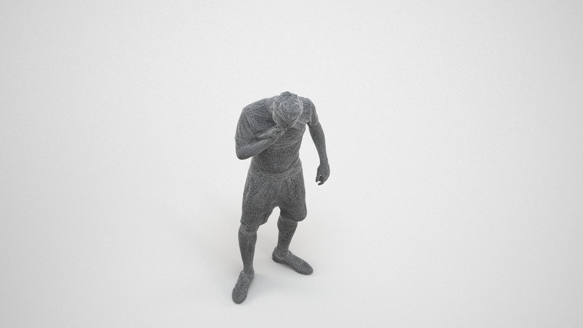 3D human model man sport, photogrammetry scanned person for archviz, wireframe three-quarter view