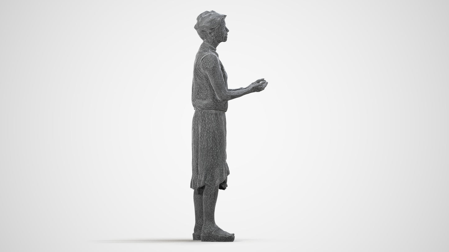 realistic 3D human woman casual standing, archviz people FBX OBJ for Blender, wireframe side view