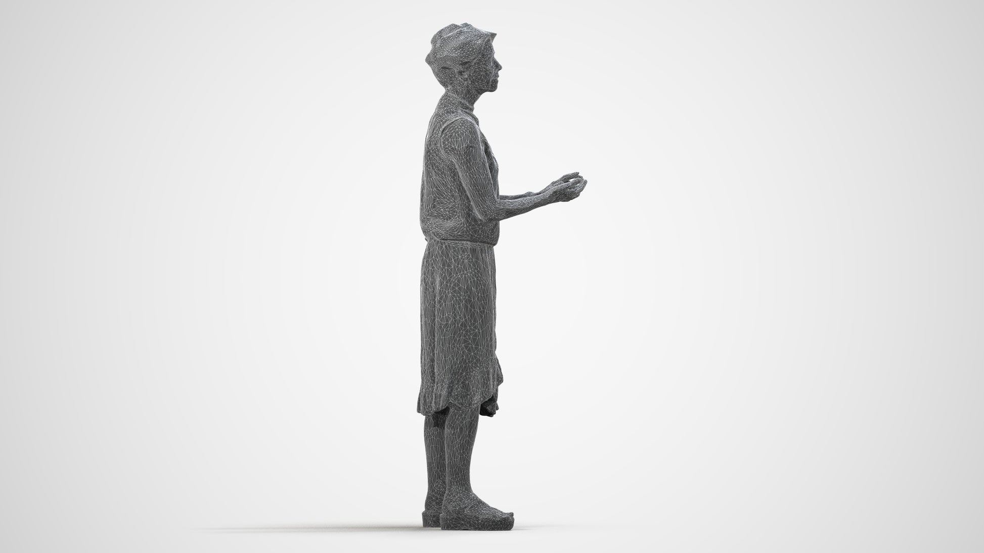 realistic 3D human woman casual standing, archviz people FBX OBJ for Blender, wireframe side view