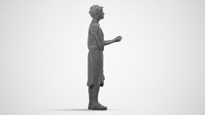 realistic 3D human woman casual standing, archviz people FBX OBJ for Blender, wireframe side view