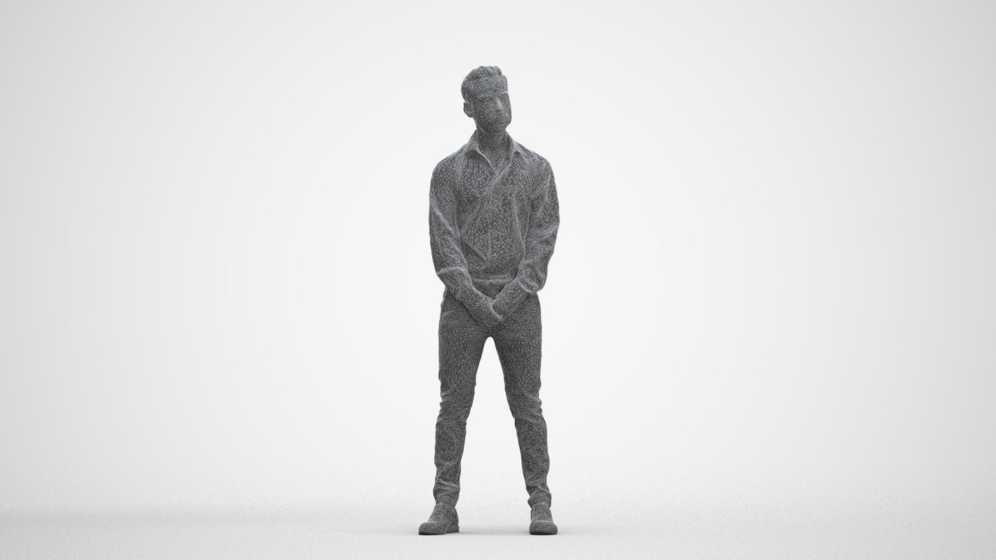 photogrammetry 3D man business standing, realistic human model archviz FBX, three-quarter front view render