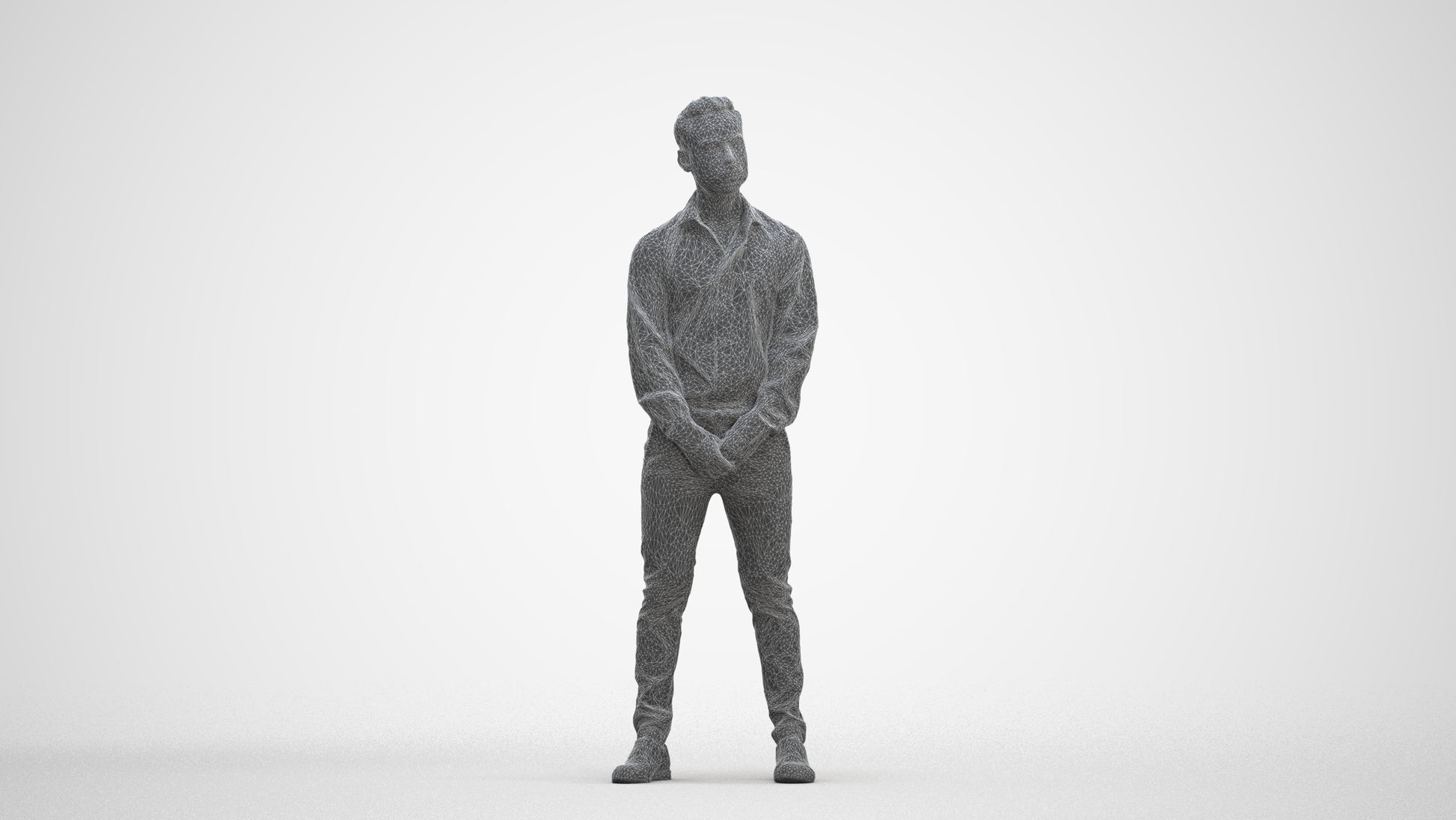 photogrammetry 3D man business standing, realistic human model archviz FBX, three-quarter front view render