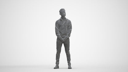 photogrammetry 3D man business standing, realistic human model archviz FBX, three-quarter front view render