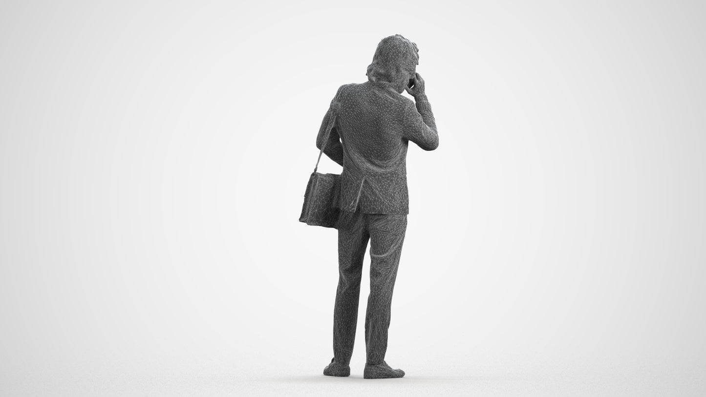 3D scanned man business, photorealistic archviz people for Enscape and SketchUp, wireframe front view