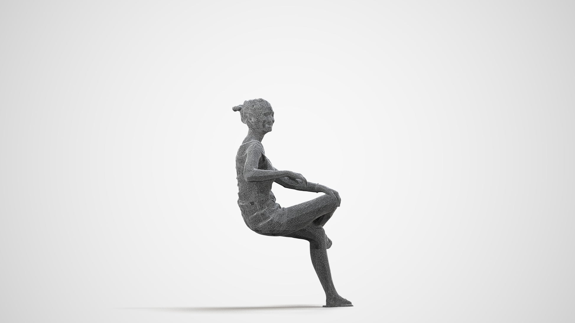 3D scanned girl sitting casual, photorealistic archviz people for Enscape and SketchUp, wireframe side view