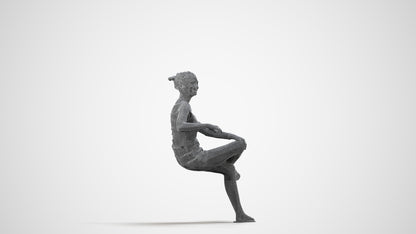 3D scanned girl sitting casual, photorealistic archviz people for Enscape and SketchUp, wireframe side view
