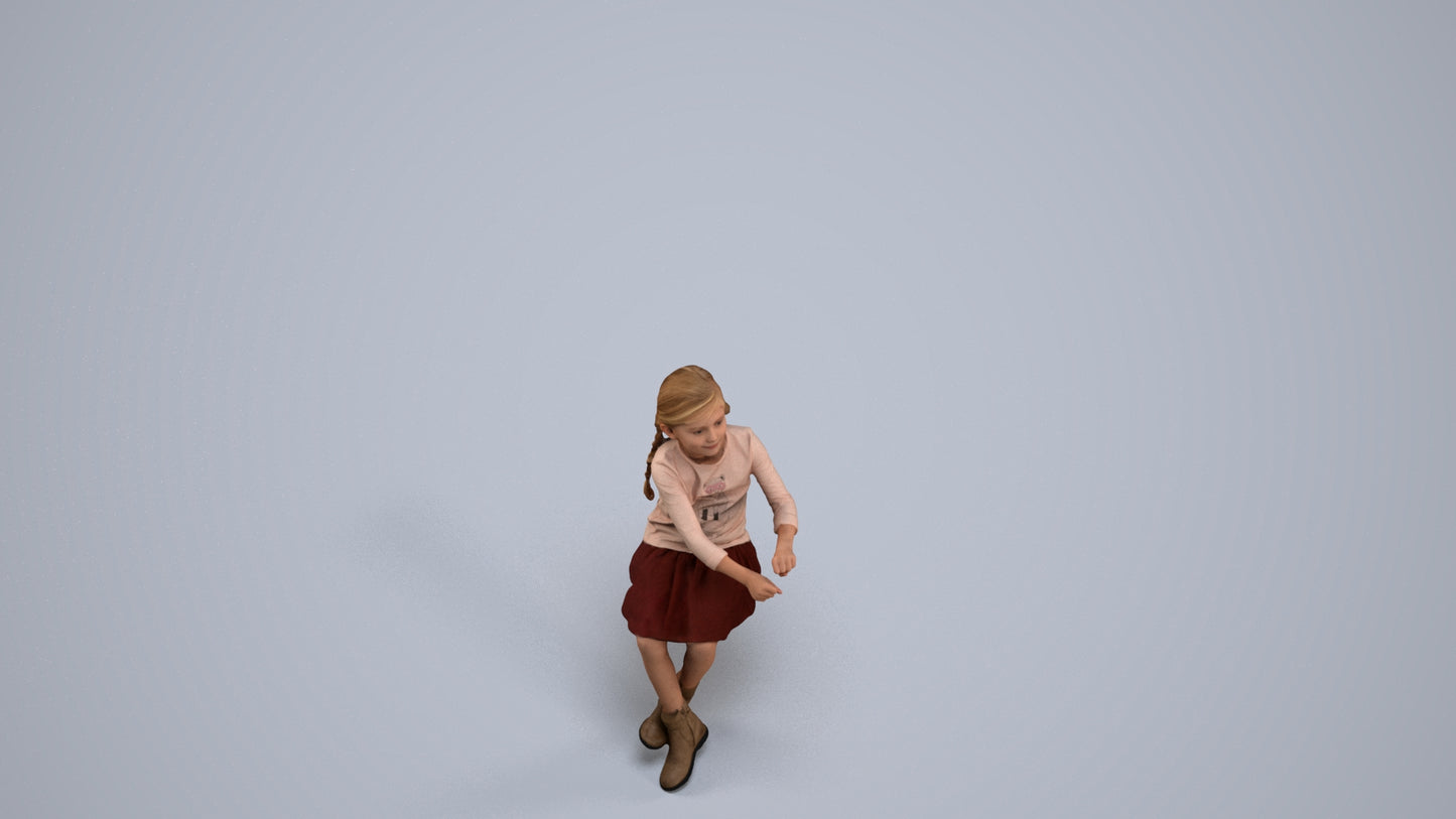 realistic 3D human girl casual kids, archviz people FBX OBJ for Blender, back view render