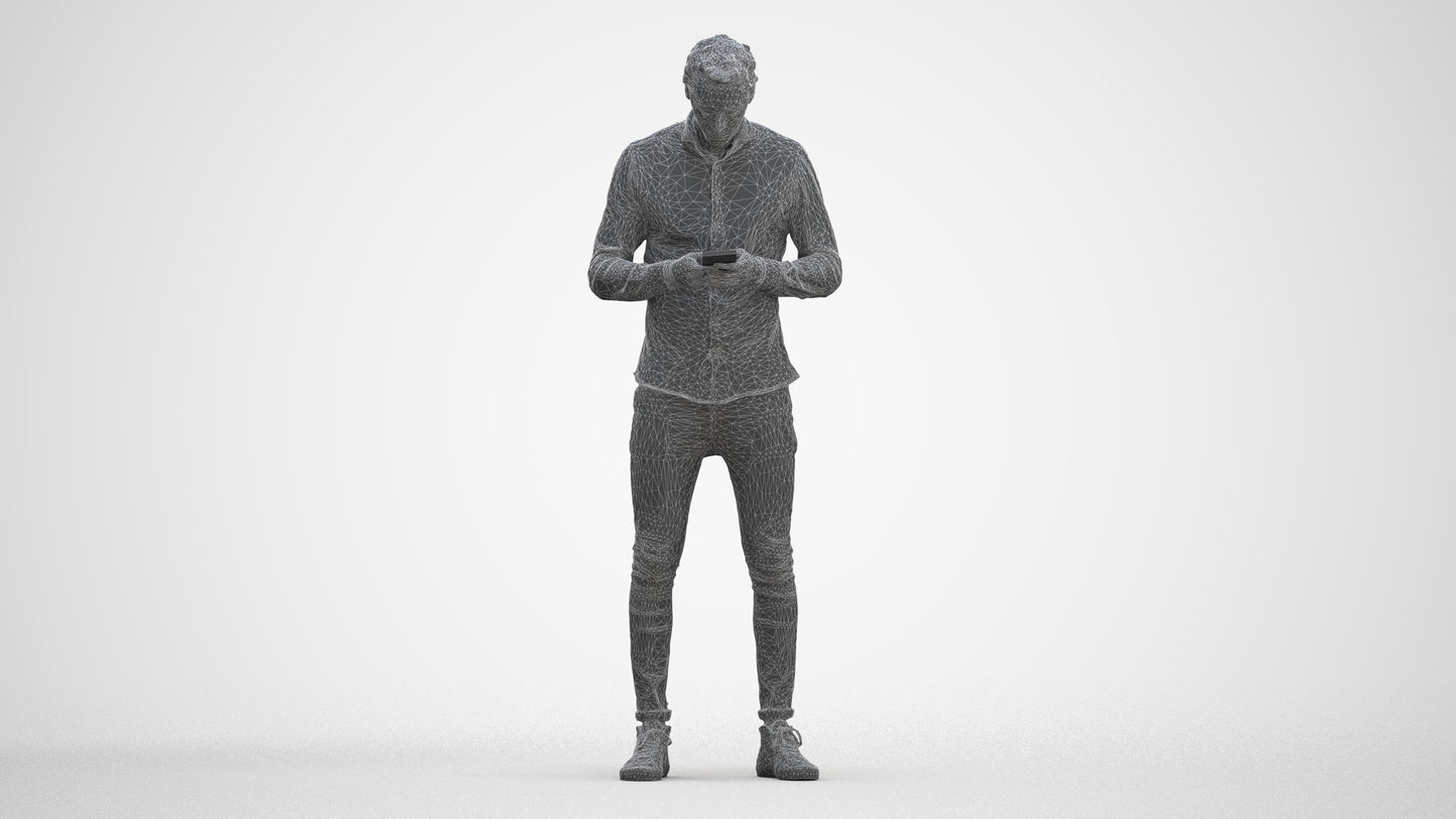 3D people model man casual standing, scanned human for 3ds Max rendering, three-quarter front view render