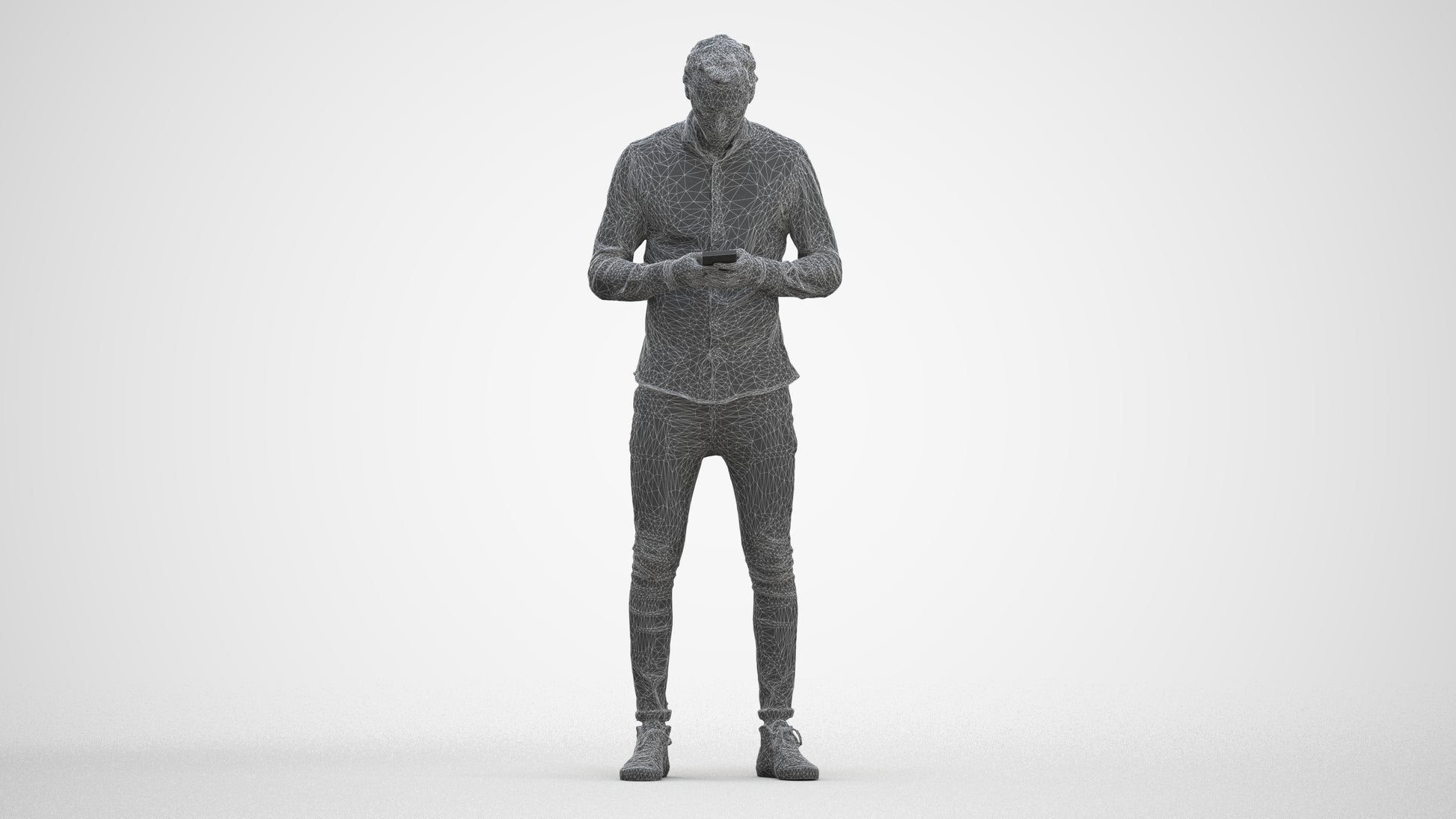 3D people model man casual standing, scanned human for 3ds Max rendering, three-quarter front view render
